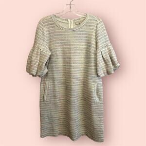 LOFT Balloon Sleeve Striped Colorful Boucle Tweet Shift Dress Small